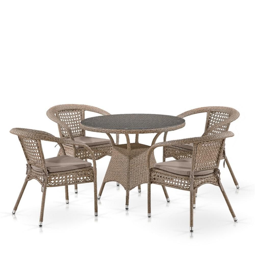 Комплект плетеной мебели Лион-1B T220CT/Y32-W56 Light brown (4+1) фото
