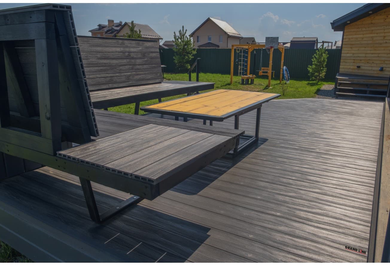 Террасная доска ДПК Grand Line 140мм 3D Дерево (Wood) графит 3м