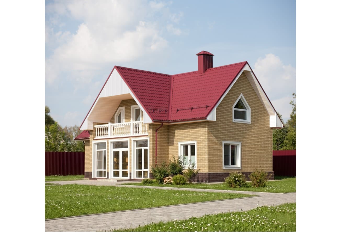 Фасадная панель Grand Line Состаренный кирпич Дизайн Плюс солома с белым швом