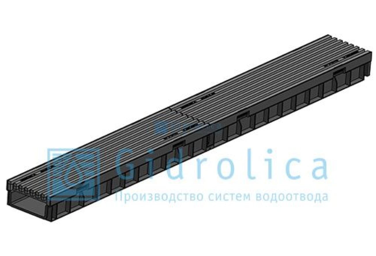 Комплект Gidrolica Light: лоток водоотводный ЛВ -10.11,5.5,5 - пластиковый с решеткой РВ- 10.11.50 пластиковой ячеистой, кл. B125 (08099В)