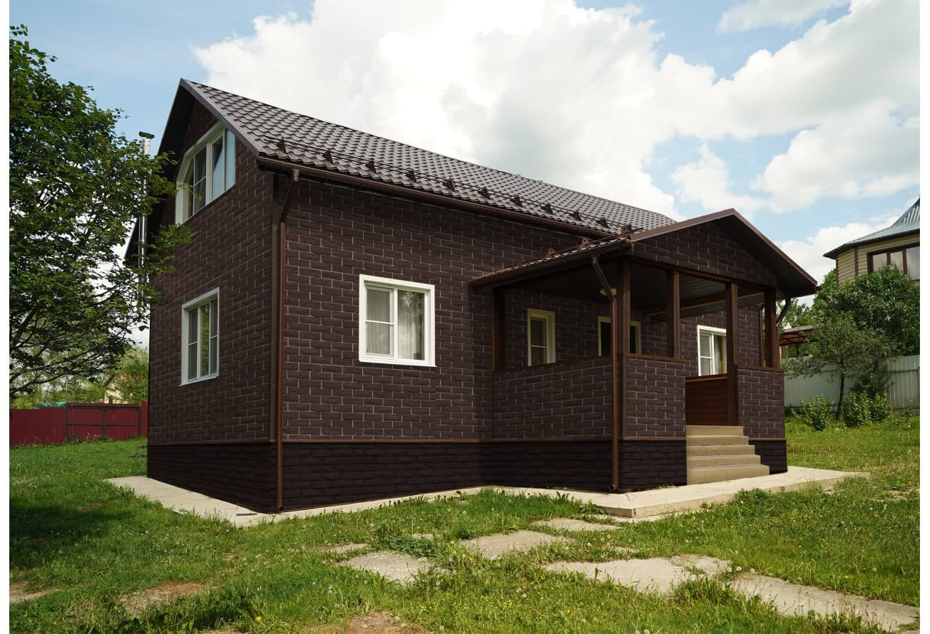 Фасадная панель Grand Line Колотый камень Дизайн Плюс каштан с белым швом