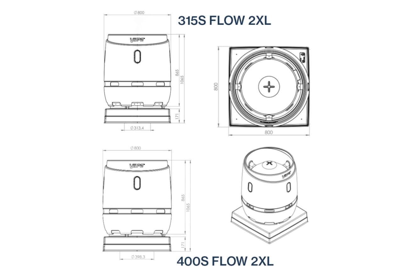 Выход вентиляционный Vilpe Flow 400S 2XL с основанием 724x724 черный