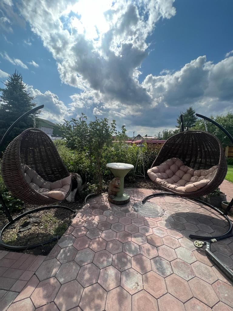 Плетеное подвесное кресло-кокон двойное  DeckWOOD коричневый 1700 х 1700 х 2100 мм