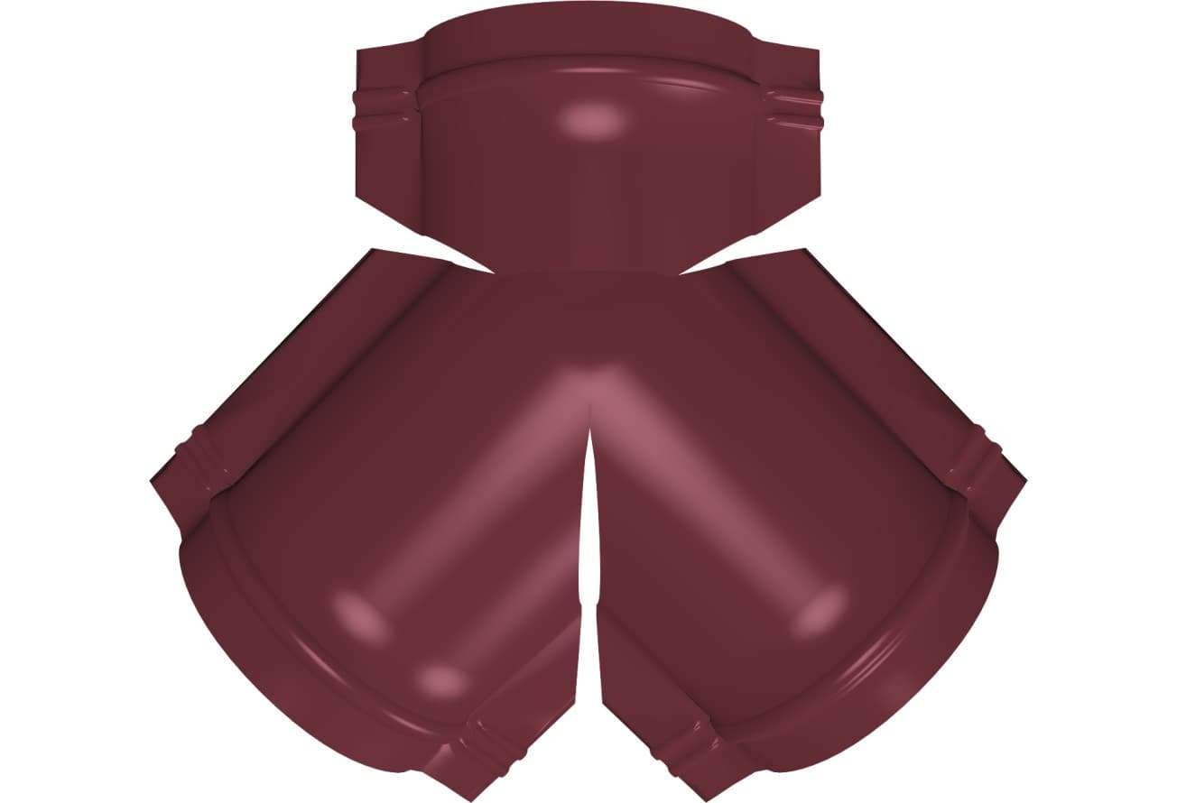 Тройник Y конька полукруглого Grand Line 0,45 Drap с пленкой RAL 3005 красное вино
