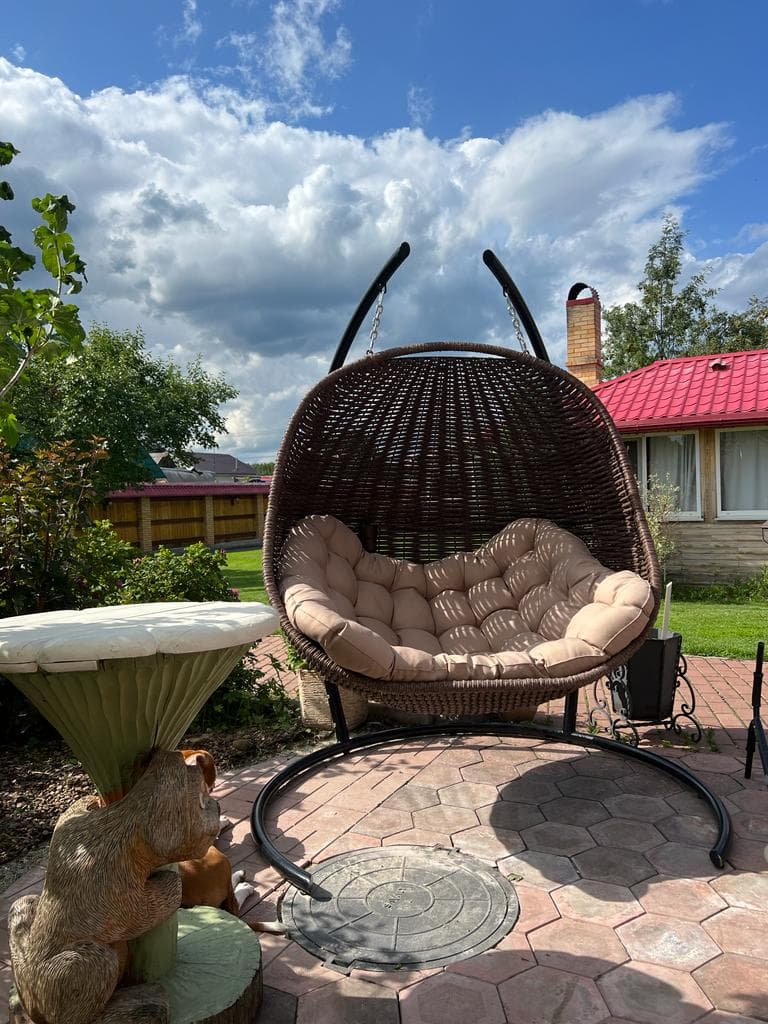 Плетеное подвесное кресло-кокон двойное  DeckWOOD коричневый 1700 х 1700 х 2100 мм