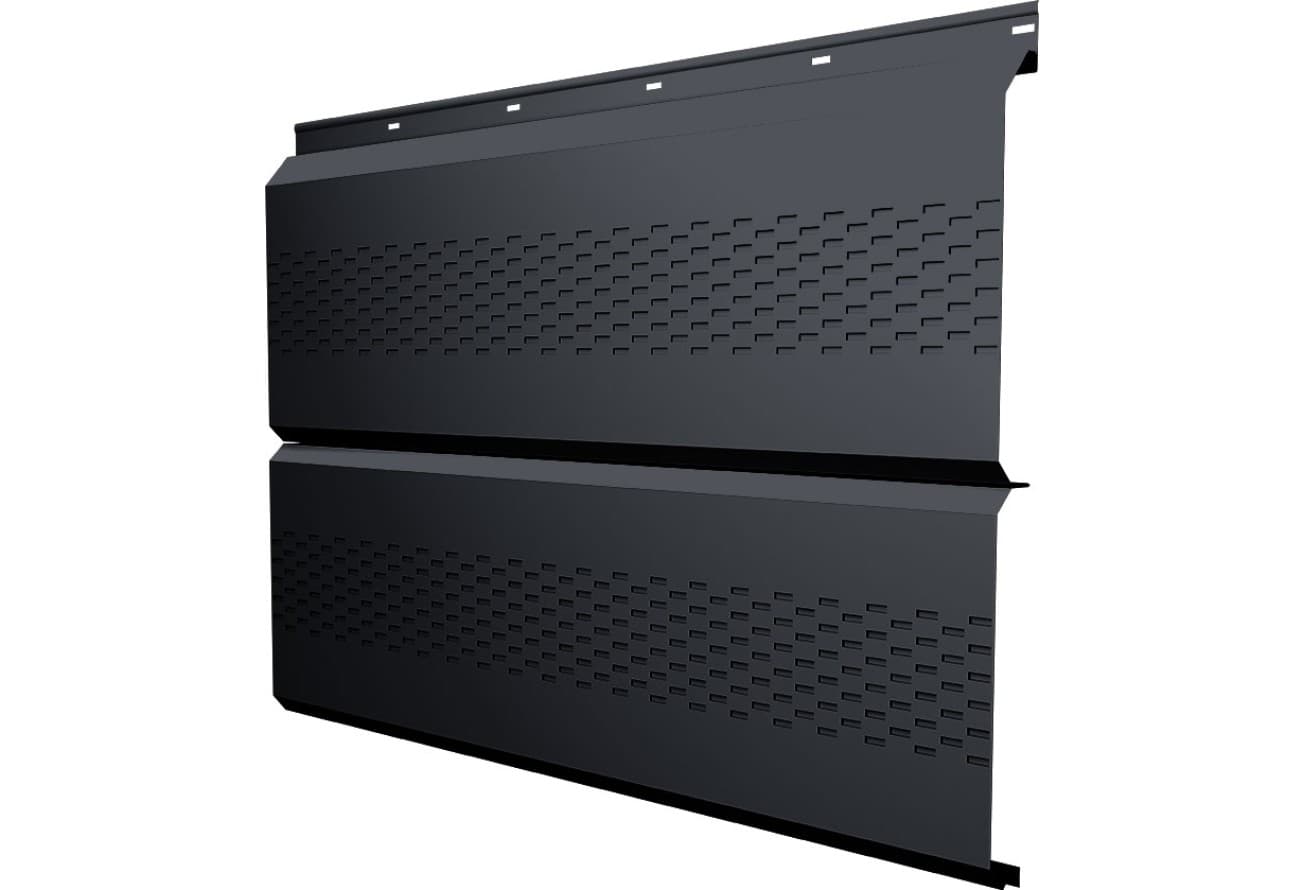 Софит металлический ЭкоБрус новый Grand Line c перфорацией 0,5 PurPro с пленкой RAL 7024 мокрый асфальт