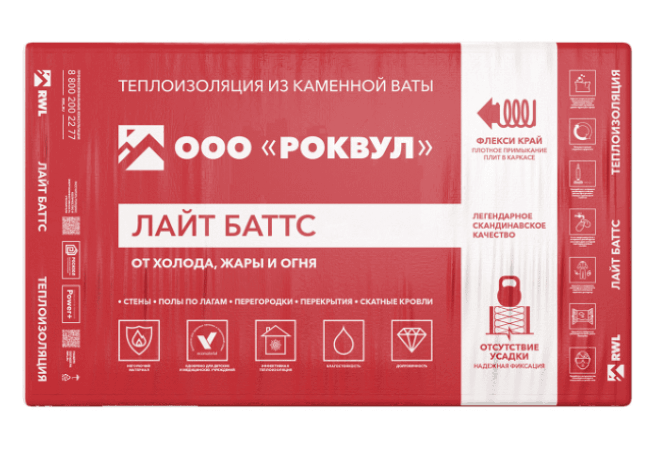Утеплитель RockWool Лайт Баттс 1000х600х50 (10шт/пач. 6м2, 0,3м3, 20пач/пал)