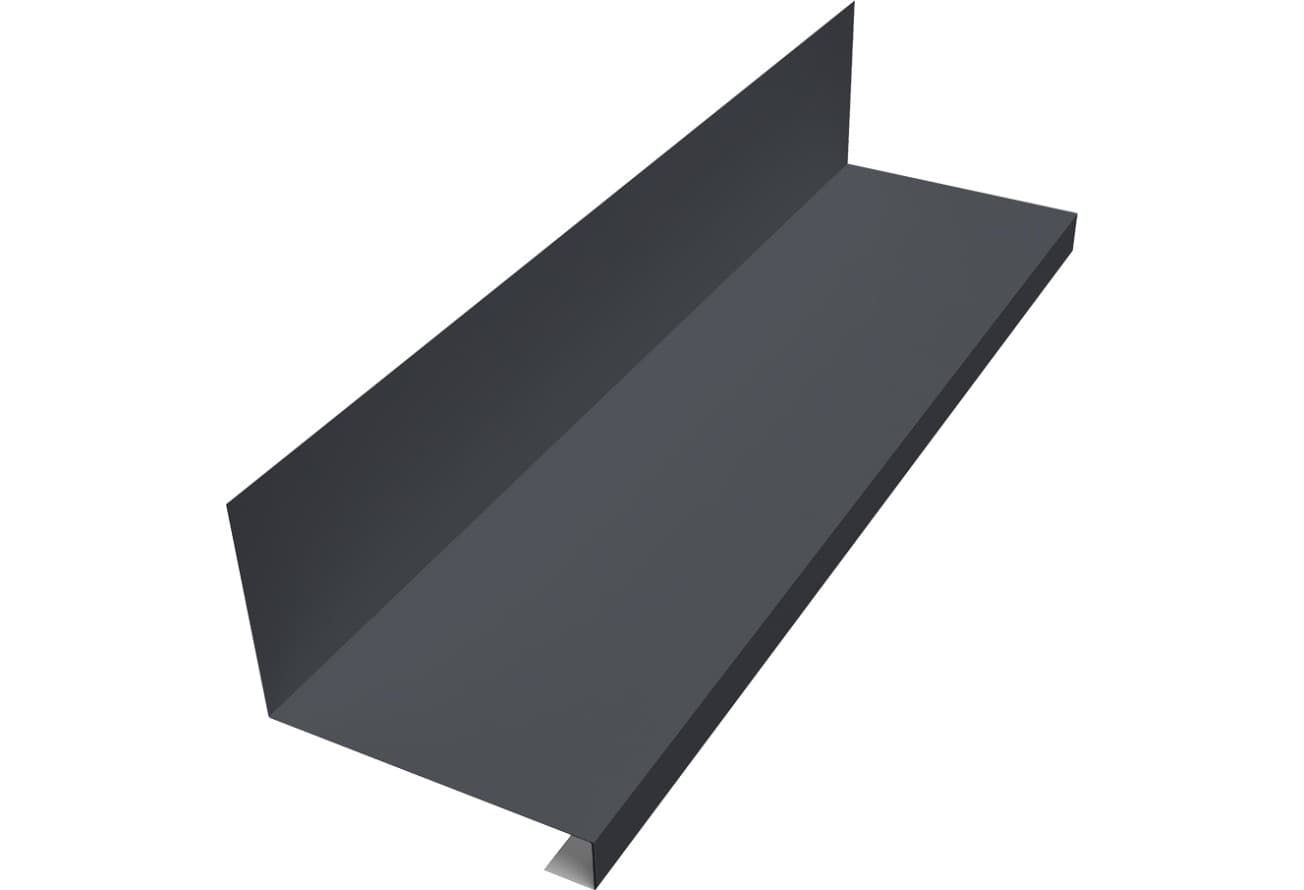 Планка примыкание нижнее к трубе фальц Grand Line 0,5 PurPro с пленкой RAL 7024 мокрый асфальт (3м)