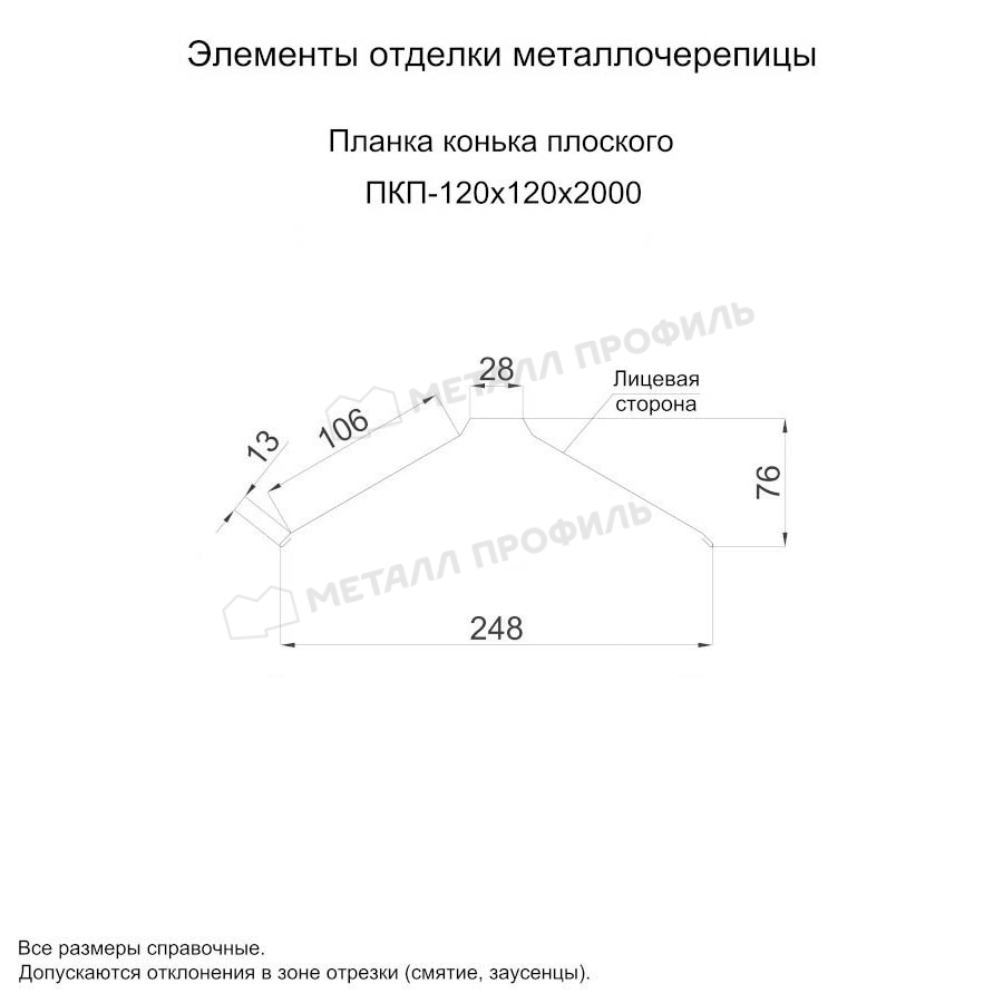 Планка конька плоского 120х120х2000 покрытие Цинк 0.45 мм - БЦ Бесцветный