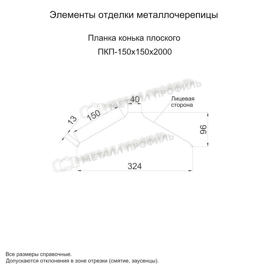 Планка конька плоского 150х150х2000 покрытие PURMAN® 0.50 мм - Темно-синий, Одностороннее покрытие