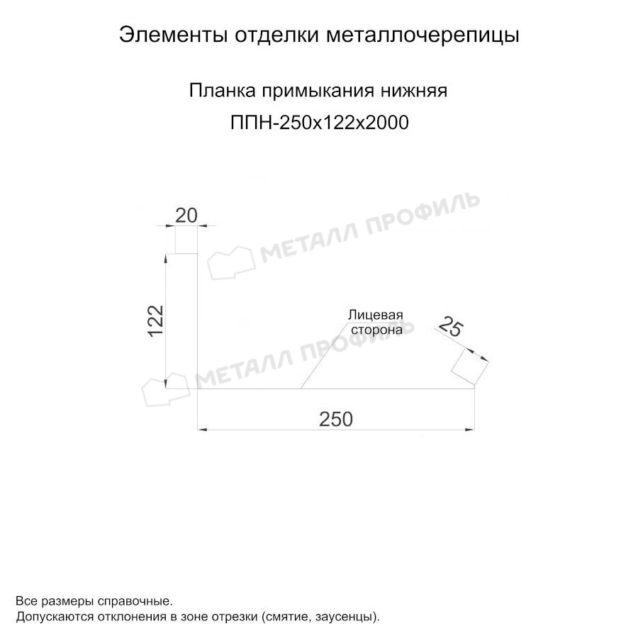 Планка примыкания нижняя 250х122х2000 покрытие ECOSTEEL® матовый 0.50 мм - Сосна, Одностороннее покрытие