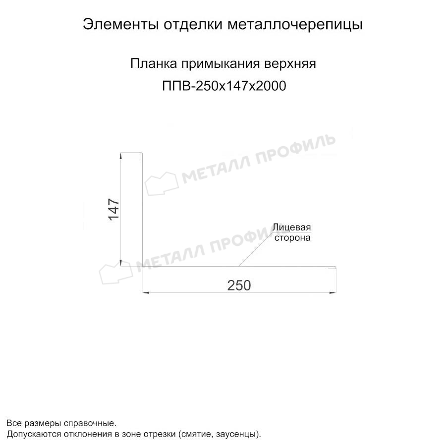 Планка примыкания верхняя 250х147х2000 покрытие Цинк 0.45 мм - БЦ Бесцветный