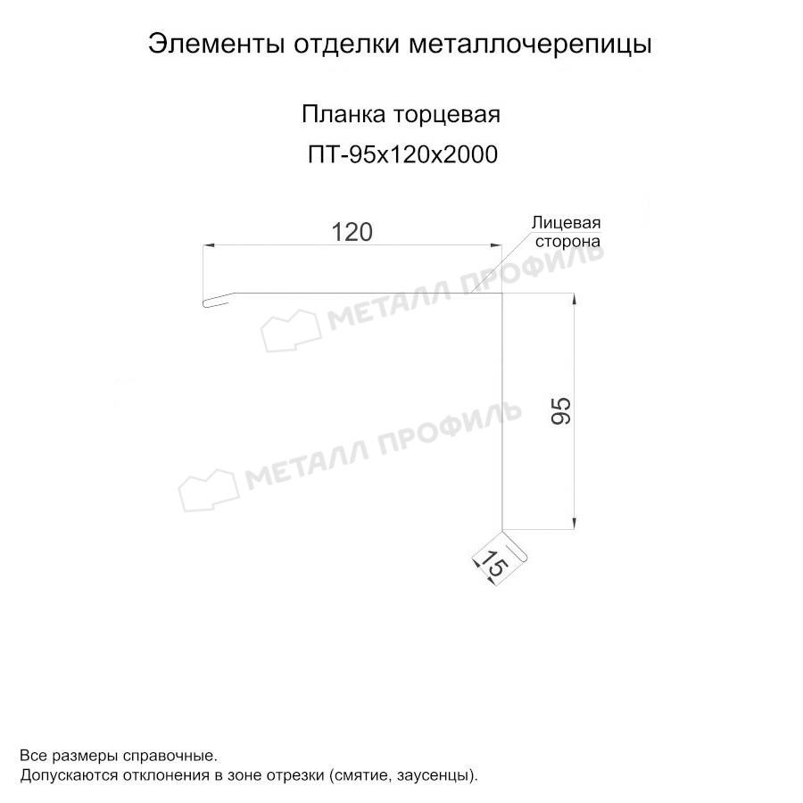 Планка торцевая 95х120х2000 покрытие ECOSTEEL® текстурированный 0.50 мм - Сосна, Одностороннее покрытие