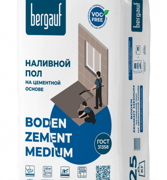Ровнитель наливной Boden Zement Medium 3-60мм 25кг Bergauf *1/56 (01116)