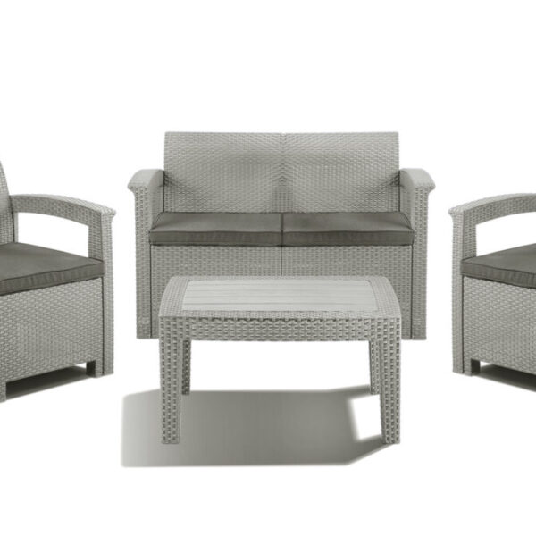 Комплект Comfort 4 тем.серый/подушки светло-серые  пластиковой мебели на 4 персоны