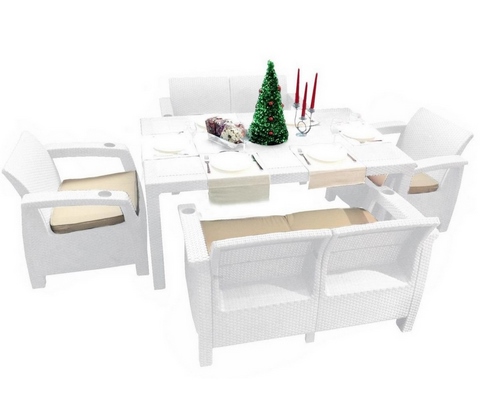 Комплект мебели Yalta Family белый на 6 персон с обеденным столом